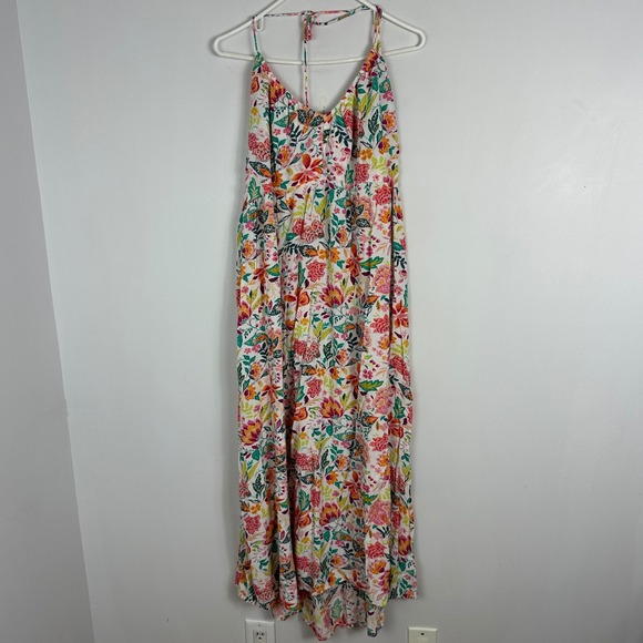 Old Navy Fit And Flare Crinkled‎ Halter Maxi Dress Floral Print Womens Size XXL - Picture 7 of 16